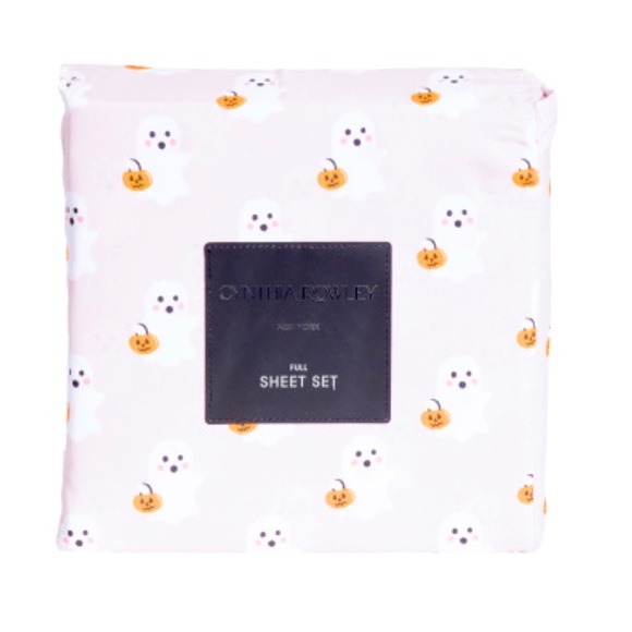 New Cynthia Rowley Halloween Pink Ghost and Pumpkin Print King Sized Sheet Set - Picture 1 of 3